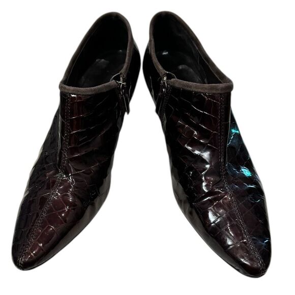 Aquatalia Chianti Croc Italian Patent Leather Burgundy Heeled Ankle Booties 8.5 - Picture 3 of 8